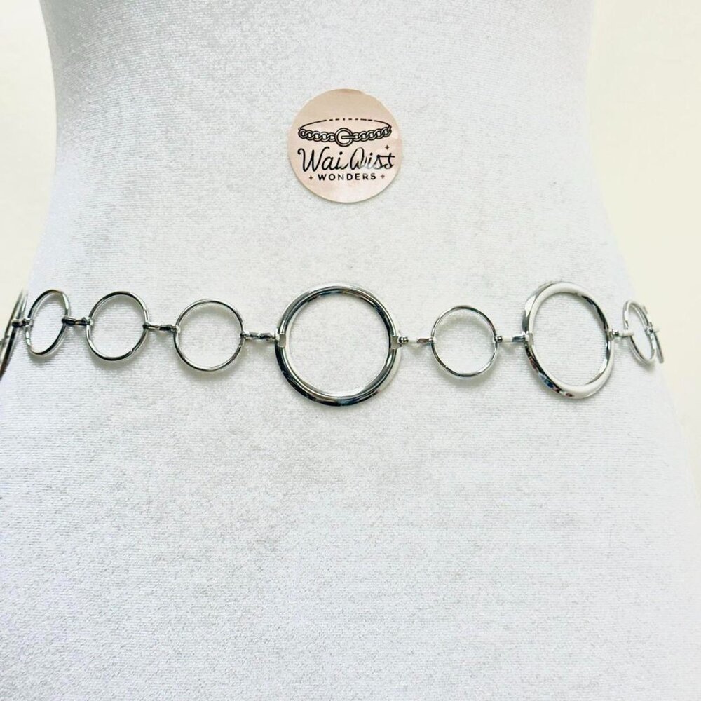 Silver circle ring waist chain belt with adjustable length - Picture 1 of 3